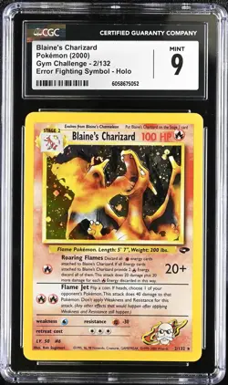 CGC 9 MINT Blaine's Charizard 2000 Gym Challenge 2/132 Holo Pokemon Card - Image 1