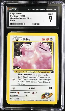 CGC 9 MINT Koga's Ditto 2000 Gym Challenge 10/132 Holo Pokemon Card psa - Image 1