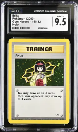 CGC 9.5 MINT+ Erika 2000 Gym Heroes 16/132 Holo SWIRL Pokemon Card psa - Image 1