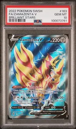 2022 Pokemon Brilliant Stars Zamazenta V Full Art #163 PSA 10 GEM MINT POP 144 - Image 1