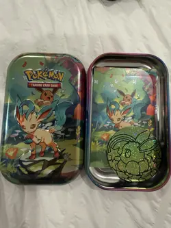 1 Pokemon TCG Prismatic MINI TIN Leafeon EMPTY NO PACKS INCLUDES COIN AND ART - Image 1
