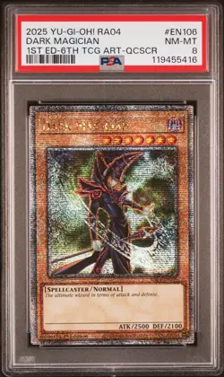YUGIOH PSA 8 2025 Dark Magician RA04-EN106 QCR "6th Art" 1st Edition - Image 1