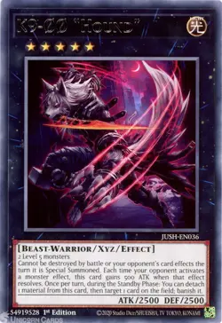 Yugioh! K9-OO "Hound" JUSH-EN036 Rare 1st Edition NM Justice Hunters - Image 1