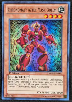 Chronomaly Aztec Mask Golem 1996 1st Edition Super Rare Yugioh NUMH-EN001 (NM) - Image 1