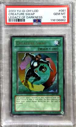 Yugioh Card Creature Swap Ultra R PSA 10 Gem Mint, Legacy Darkness LOD-081 2003 - Image 1