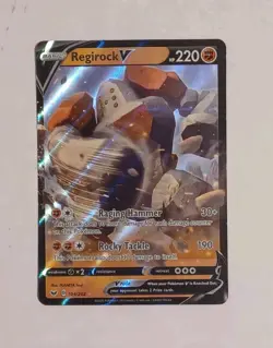 Pokemon TCG Regirock V Sword & Shield Base Set 104/202 Holo Ultra Rare Card - Image 1