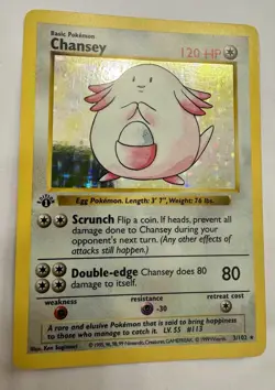 Pokemon 1st Edition Shadowless Chansey 3/102 Base Set Holo Pokemon Card - Image 1