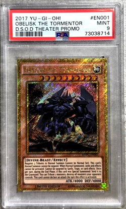 Yugioh Card Obelisk The Tormentor Gold Secret R PSA 9, D.S.O.D MVPC-EN001 2017 - Image 1