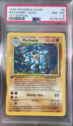 1999 POKEMON GAME BASE SET 1ST EDITION #8 MACHAMP HOLO PSA 8 - Image 1