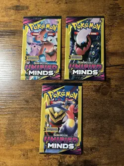 Pokemon Unified Minds 3 Card Pack Booster Art Set 3 Packs Sealed - Image 1