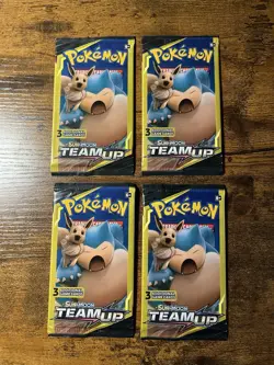 Pokemon Sun & Moon Team Up Factory Sealed 3 Card Packs Snorlax Art Lot Of 4 - Image 1