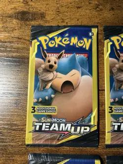 Pokemon Sun & Moon Team Up Factory Sealed 3 Card Packs Snorlax Art Lot Of 4 - Image 2