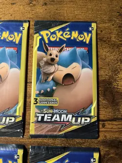 Pokemon Sun & Moon Team Up Factory Sealed 3 Card Packs Snorlax Art Lot Of 4 - Image 3