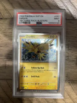 2024 POKEMON SVP EN PROMO SURGING SPARKS THREE PACK BLISTERS #157 ZAPDOS PSA 9 - Image 1