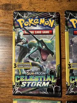 Pokemon Sun and Moon 3 Card Mini Booster Packs Celestial Storm Etc. Lot Of 4 - Image 2