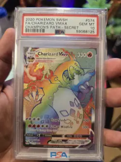 2020 Pokemon Champion's Path Card 74/73 Charizard Rainbow Vmax Graded PSA 10 Gem - Image 3