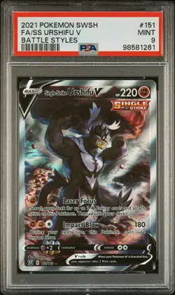 2021 POKEMON SWORD & SHIELD BATTLE STYLES FULL ART/SINGLE STRIKE URSHIFU V PSA 9 - Image 1
