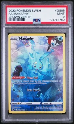 PSA 9 Mint Manaphy GG06/GG70 Full Art - Pokemon SW&SH Crown Zenith Pokemon TCG - Image 1