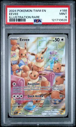 2024 POKEMON TWM EN-TWILIGHT MASQUERADE ILLUSTRATION RARE #188/167 EEVEE PSA 9 - Image 1