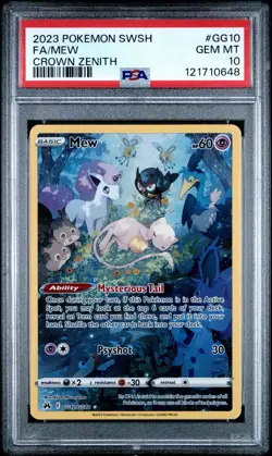 2023 POKEMON SWORD & SHIELD CROWN ZENITH #GG10/GG70 FULL ART/MEW PSA 10 - Image 1