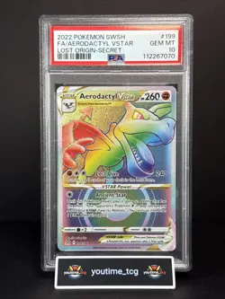 2022 Pokemon Sword & Shield Lost Origin Fa Secret Aerodactyl Vstar #199 PSA 10 - Image 1