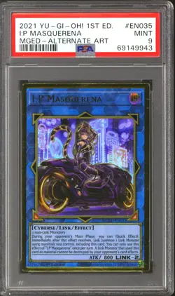 YuGiOh Maximum Gold 1st Edition I:P Masquerena Alternate Art MGED-EN035 PSA 9 - Image 1