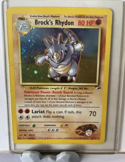 Brock's Rhydon Gym Heroes 2/132 Holo Unlimited Holo Rare Pokemon Card - Image 1