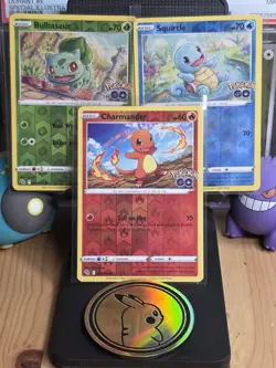 Pokemon Go Bulbasaur Charmander Squirtle Reverse Holo Bundle 001 008 015/078 - Image 1