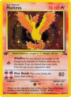 Pokemon Moltres (12) NM Unlimited Normal Fossil - Image 1