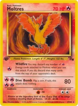 Pokemon Moltres (27) NM Unlimited Normal Fossil - Image 1