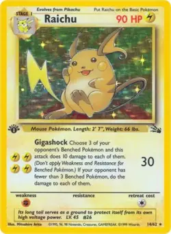 Pokemon Raichu (14) MP Unlimited Normal Fossil - Image 1