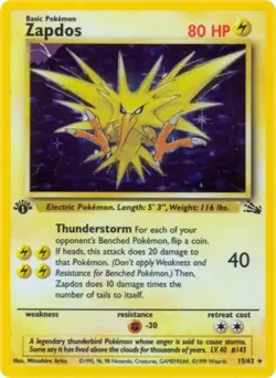 Pokemon Zapdos (15) NM Unlimited Normal Fossil - Image 1