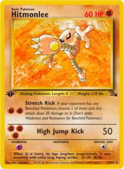 Pokemon Hitmonlee (22) LP Unlimited Normal Fossil - Image 1