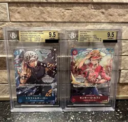 BGS9.5 Trafalgar Law Monkey D Luffy One Piece Card JP ST03-008 P001 GEM MINT - Image 1