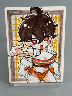 Hand Painted Altered MTG Card,Island, Anime Girl,waifu [Excellent] FromJapan - Image 1