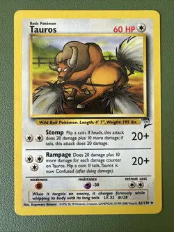 Tauros 62/130 Uncommon Base Set 2 LP Pokemon TCG WOTC - Image 1