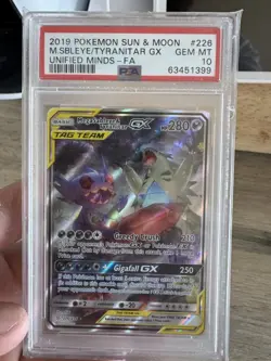 Pokemon Mega Sableye & Tyranitar GX Full Art Card 226/236 Unified Minds PSA 10. - Image 1