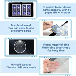 Premium 400 Pockets Trading Card Binder,4 Pocket Cards Collect Albums Book Ho... - Image 5