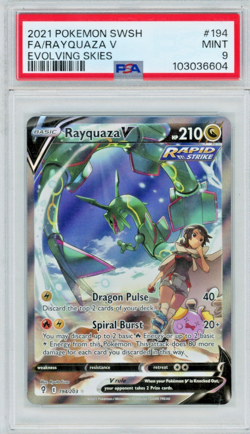 2021 Pokemon SWSH Evolving Skies Rayquaza V #194 Full Art PSA 9 - Image 1