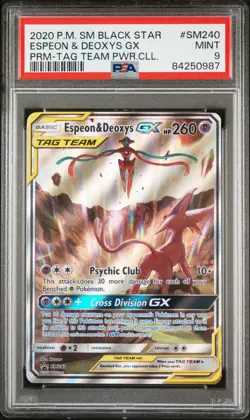 2020 Pokemon Sm Black Star Promo Espeon & Deoxys Gx Prm-Tag Team Pwr.Cll. PSA 9 - Image 1