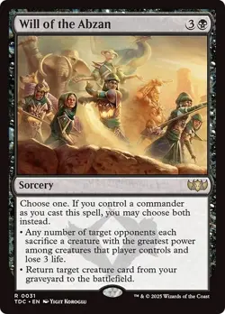 WILL OF THE ABZAN mtg NM-M Commander Tarkir Dragonstorm 1 Rare - Image 1