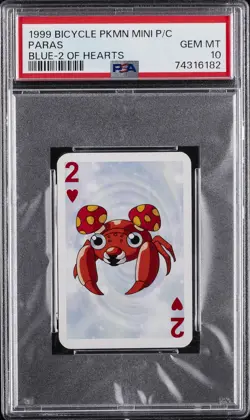 1999 BICYCLE POKEMON MINI PLAYING CARDS BLUE DECK 2 OF HEARTS PARAS PSA 10 - Image 1