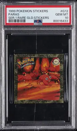 1999 POKEMON STICKERS SER 1 RARE GOLD STICKERS #G12 PARAS PSA 10 - Image 1