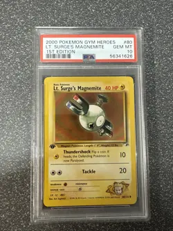Pokemon 1st Edition Gym Heroes Lt. Surge’s Magnemite PSA 10 Low Pop 84 - Image 1