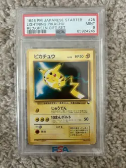 1998 PM LIGHTNING PIKACHU #25 POKEMON JAPANESE STARTER RED GREEN GIFT SET PSA 9 - Image 1