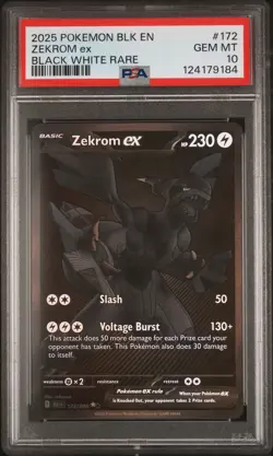 2025 POKEMON BLK EN-BLACK BOLT BLACK WHITE RARE #172 ZEKROM EX PSA 10 - Image 1