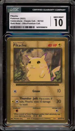Pokemon Pikachu Celebrations Ultra-Premium Coll. Gold Metal Promo #58 CGC 10 - Image 1