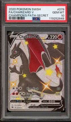 Pokemon Charizard V Champion's Path Secret Rare Full Art #079 PSA 10 Gem Mint - Image 1
