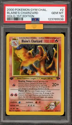 Pokemon Blaine's Charizard Gym Challenge 1st Edition Holo #2 PSA 10 Gem Mint - Image 1