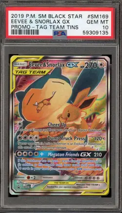 Pokemon Eevee & Snorlax GX Tag Team Tins Full Art Promo SM169 PSA 10 Gem Mint - Image 1